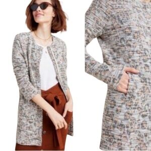 Anthropologie DOLAN Left Coast Full Zip Grey/Ivory/Brown Tweed Cardigan Sweater